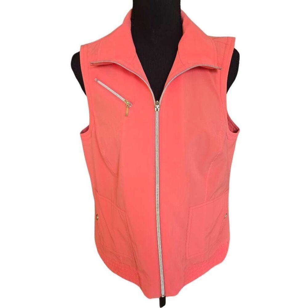 Zenergy Golf by Chico's Womens Full Zip Vented Mesh Lined Vest Coral Sz 1 Small